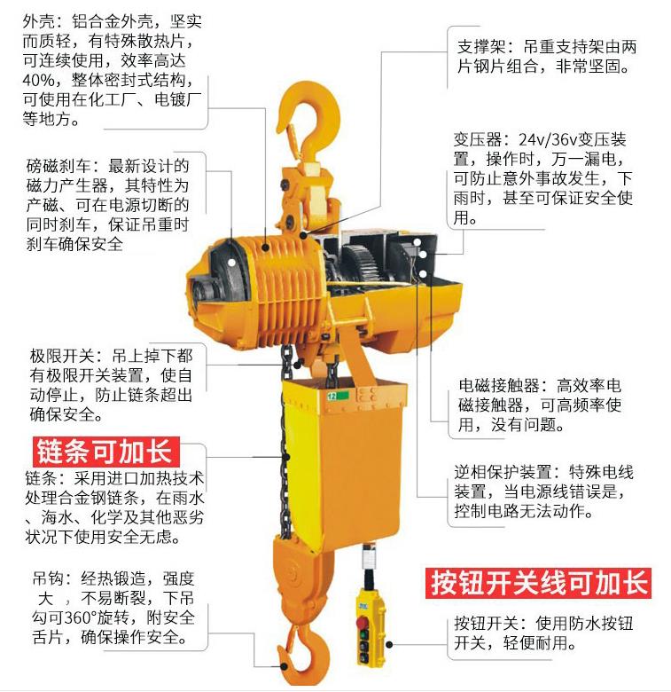 雙暢固定式環(huán)鏈電動(dòng)葫蘆，掛鉤式電動(dòng)葫蘆